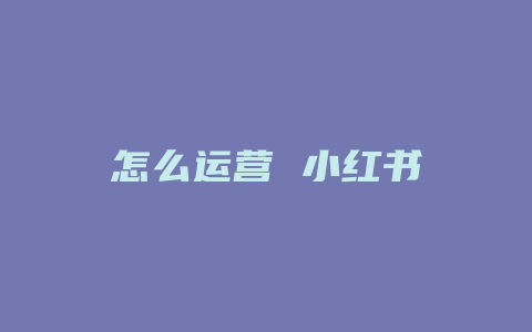 怎么运营 小红书